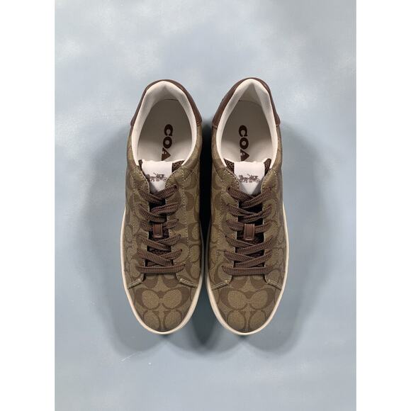 $168 Coach Clip Signature Low Top Sneaker Khaki Saddle G4949 Men's Size 11 - Picture 5 of 10